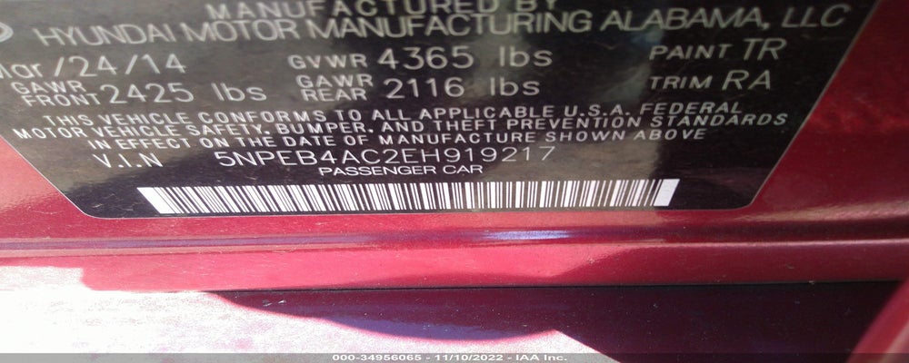 5NPEB4AC2EH919217 2014 HYUNDAI SONATA photo no. 9