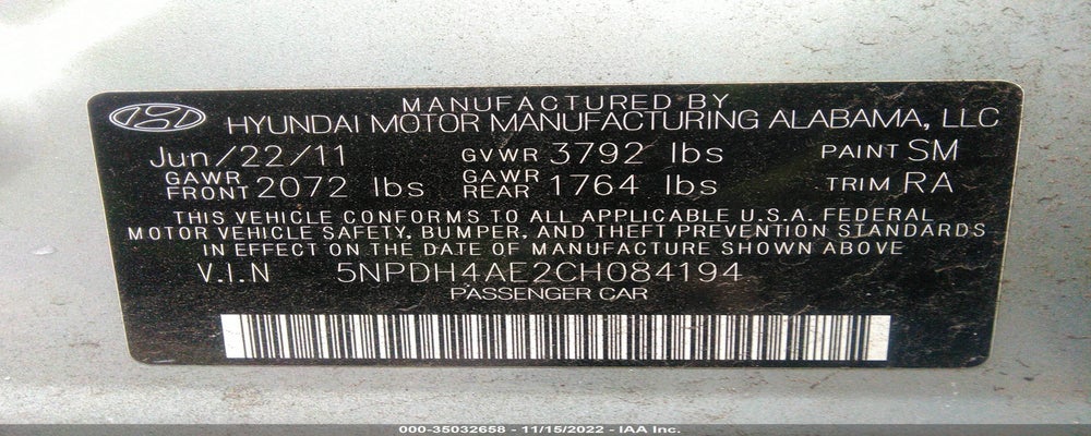 5NPDH4AE2CH084194 2012 HYUNDAI ELANTRA photo no. 9