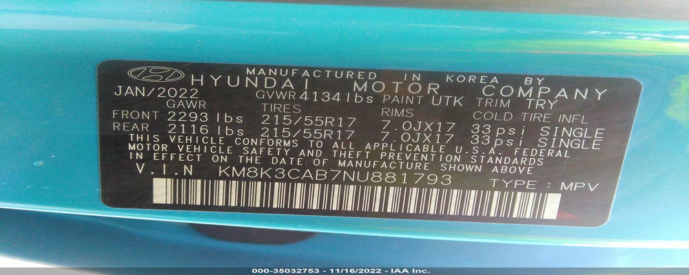 KM8K3CAB7NU881793 2022 HYUNDAI KONA photo no. 9