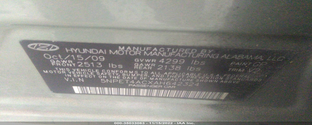 5NPET4ACXAH642324 2010 HYUNDAI SONATA photo no. 9