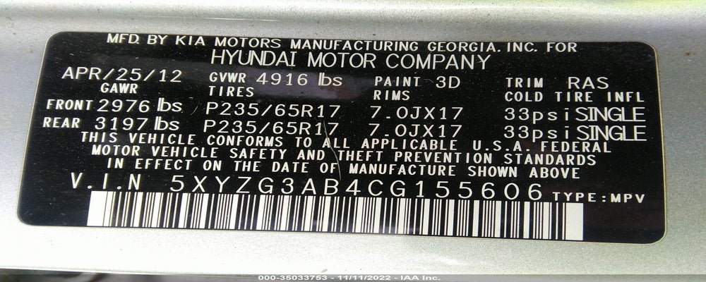 5XYZG3AB4CG155606 2012 HYUNDAI SANTA FE photo no. 9