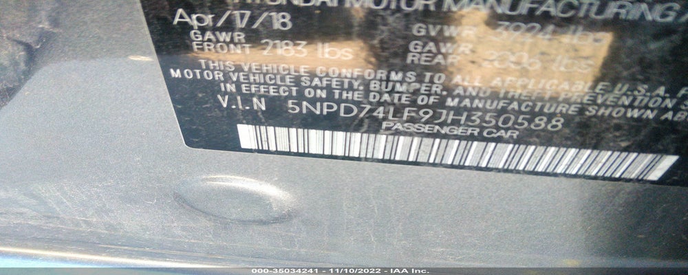 5NPD74LF9JH350588 2018 HYUNDAI ELANTRA photo no. 9