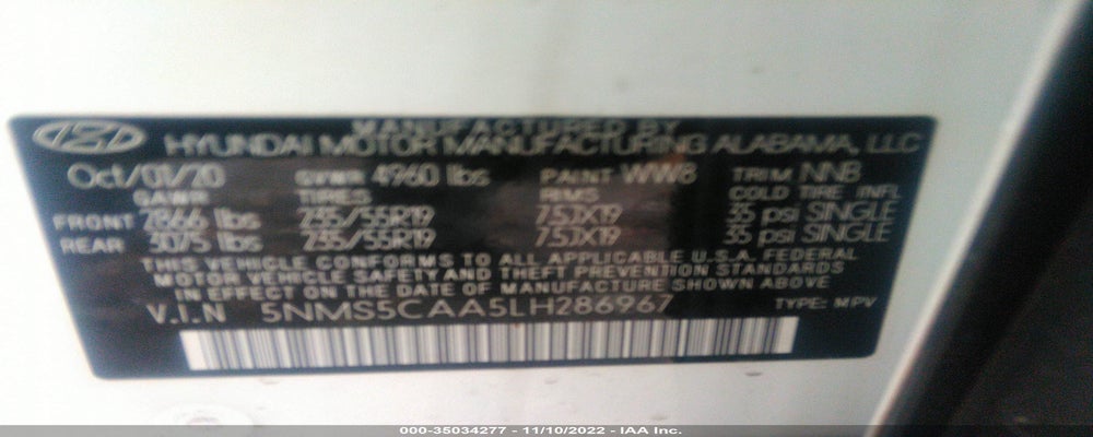 5NMS5CAA5LH286967 2020 HYUNDAI SANTA FE photo no. 9