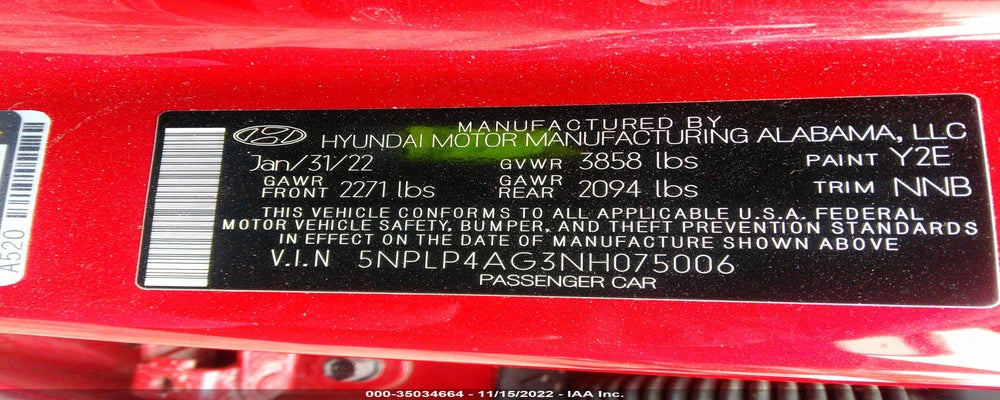 5NPLP4AG3NH075006 2022 HYUNDAI ELANTRA photo no. 9