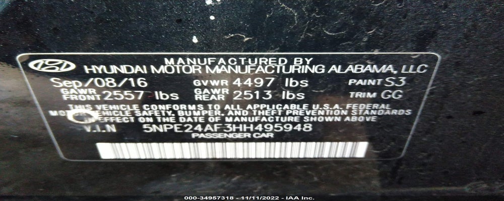 5NPE24AF3HH495948 2017 HYUNDAI SONATA photo no. 9