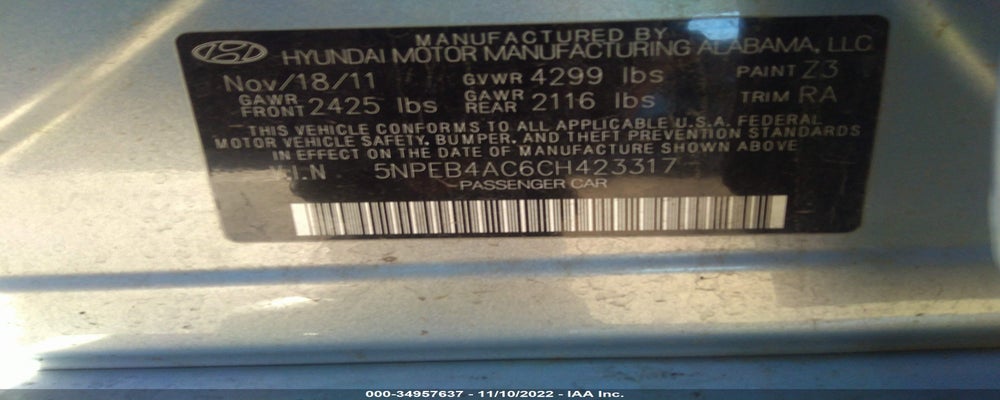 5NPEB4AC6CH423317 2012 HYUNDAI SONATA photo no. 9