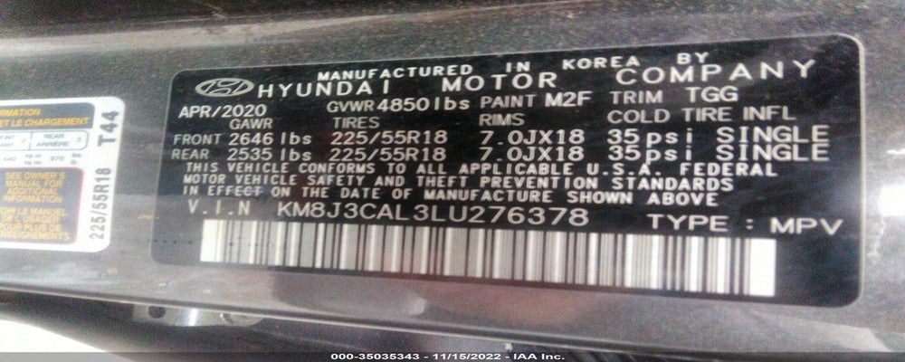 KM8J3CAL3LU276378 2020 HYUNDAI TUCSON photo no. 9