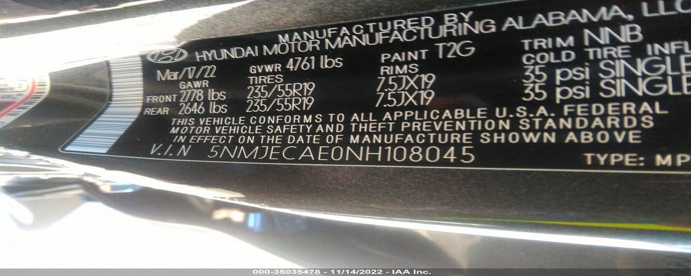 5NMJECAE0NH108045 2022 HYUNDAI TUCSON photo no. 9