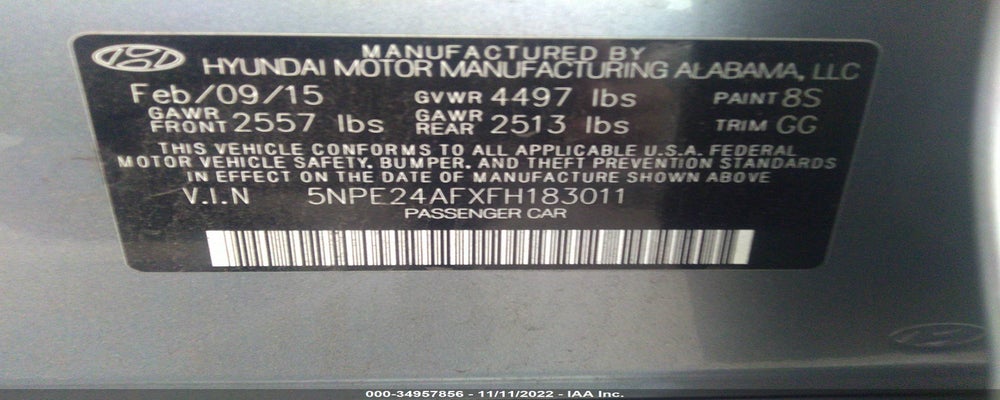 5NPE24AFXFH183011 2015 HYUNDAI SONATA photo no. 9