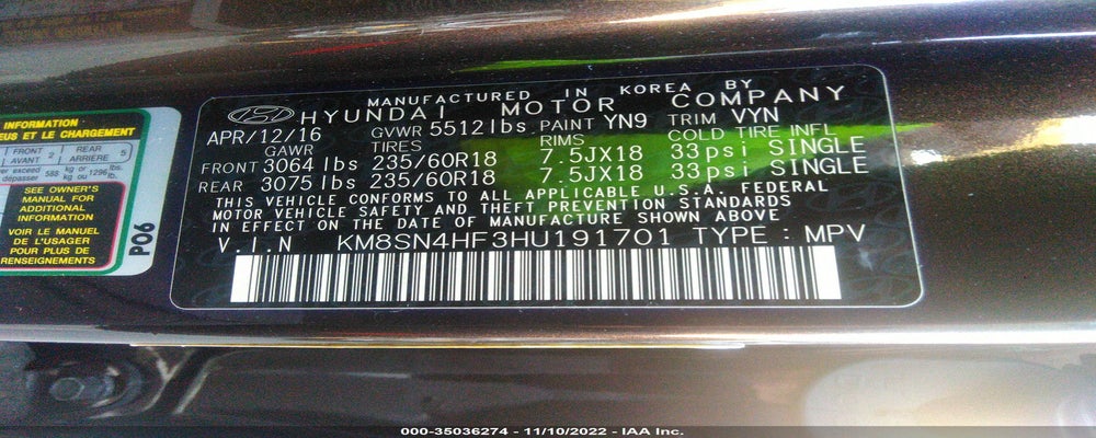 KM8SN4HF3HU191701 2017 HYUNDAI SANTA FE photo no. 9