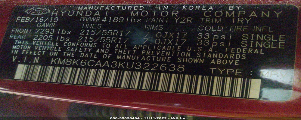 KM8K6CAA3KU322638 2019 HYUNDAI KONA photo no. 9