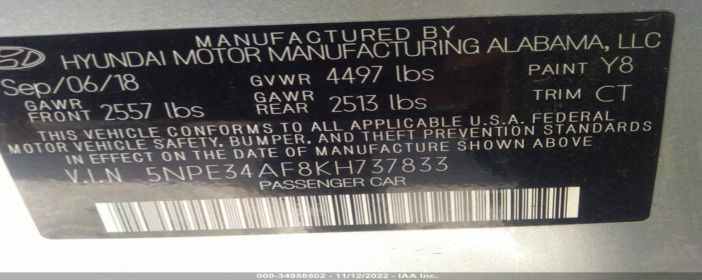 5NPE34AF8KH737833 2019 HYUNDAI SONATA photo no. 9