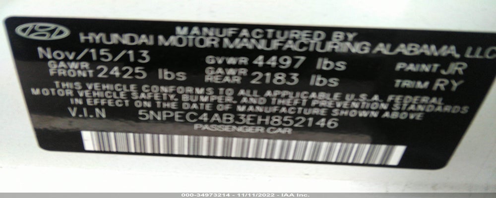 5NPEC4AB3EH852146 2014 HYUNDAI SONATA photo no. 9