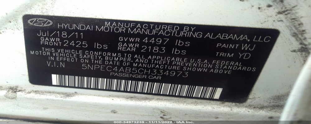 5NPEC4AB5CH334973 2012 HYUNDAI SONATA photo no. 9