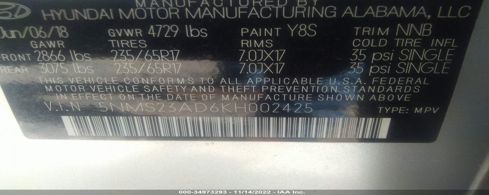 5NMS23AD6KH002425 2019 HYUNDAI SANTA FE photo no. 9