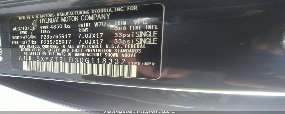 5XYZT3LB3DG118332 2013 HYUNDAI SANTA FE photo no. 9