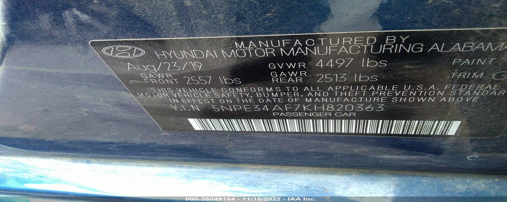 5NPE34AF7KH820363 2019 HYUNDAI SONATA photo no. 9