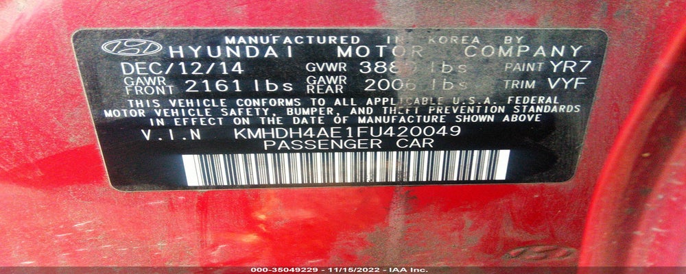 KMHDH4AE1FU420049 2015 HYUNDAI ELANTRA photo no. 9