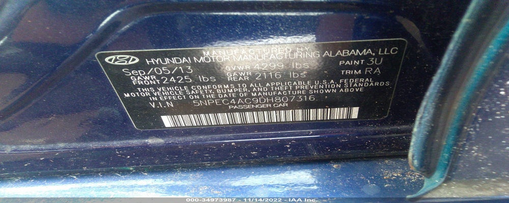 5NPEC4AC9DH807316 2013 HYUNDAI SONATA photo no. 9