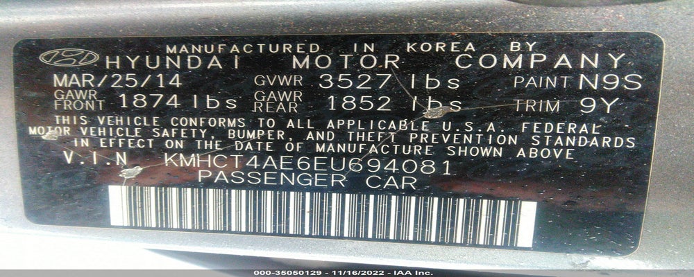 KMHCT4AE6EU694081 2014 HYUNDAI ACCENT photo no. 9