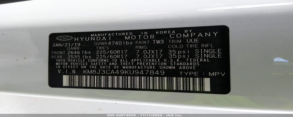 KM8J3CA49KU947849 2019 HYUNDAI TUCSON photo no. 9