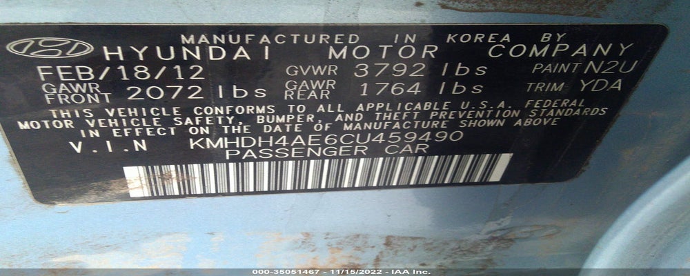 KMHDH4AE6CU459490 2012 HYUNDAI ELANTRA photo no. 9