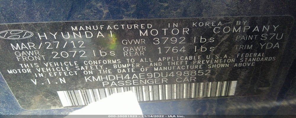 KMHDH4AE9DU498852 2013 HYUNDAI ELANTRA photo no. 9