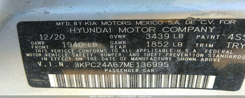 3KPC24A67ME136995 2021 HYUNDAI ACCENT photo no. 9
