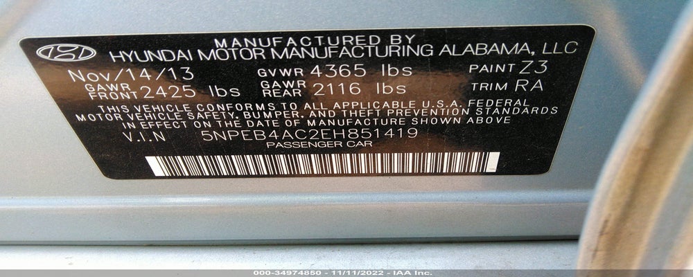 5NPEB4AC2EH851419 2014 HYUNDAI SONATA photo no. 9