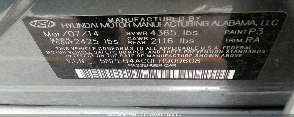 5NPEB4AC0EH909608 2014 HYUNDAI SONATA photo no. 9