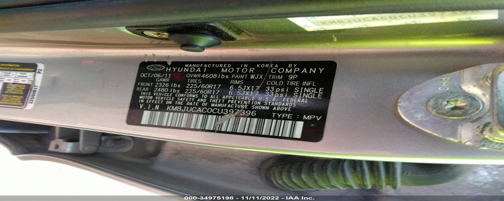 KM8JUCAC0CU397396 2012 HYUNDAI TUCSON photo no. 9
