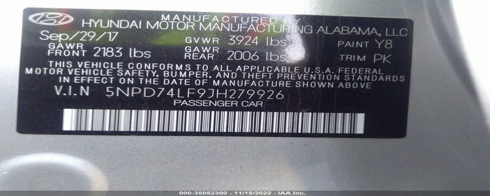 5NPD74LF9JH279926 2018 HYUNDAI ELANTRA photo no. 9