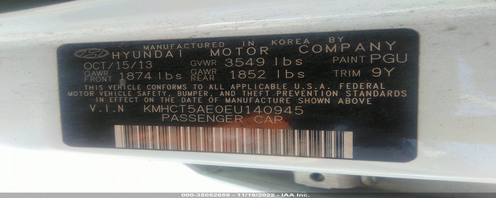 KMHCT5AE0EU140945 2014 HYUNDAI ACCENT photo no. 9