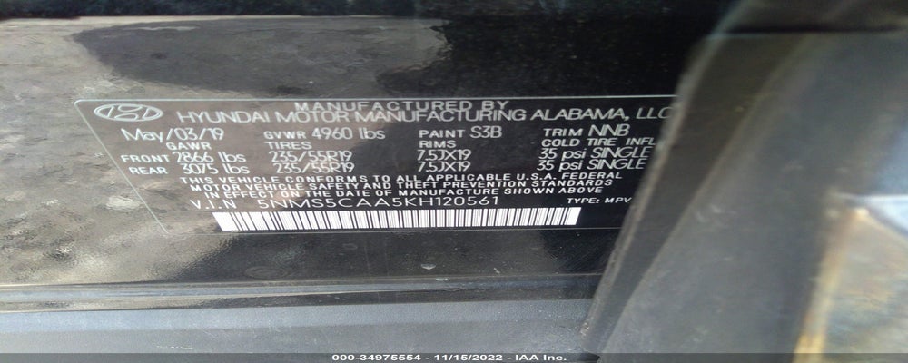 5NMS5CAA5KH120561 2019 HYUNDAI SANTA FE photo no. 9