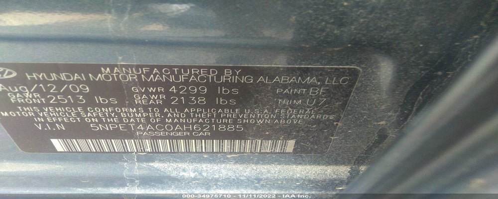5NPET4AC0AH621885 2010 HYUNDAI SONATA photo no. 9