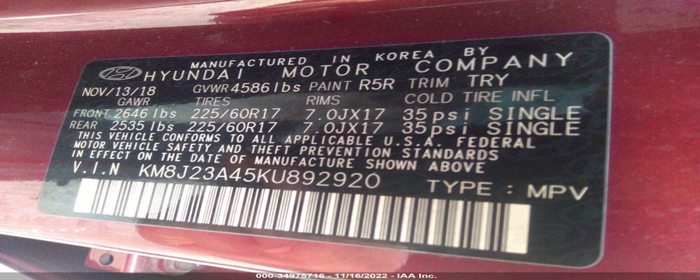 KM8J23A45KU892920 2019 HYUNDAI TUCSON photo no. 9