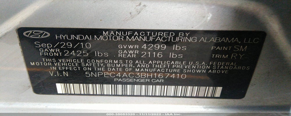 5NPEC4AC3BH167410 2011 HYUNDAI SONATA photo no. 9