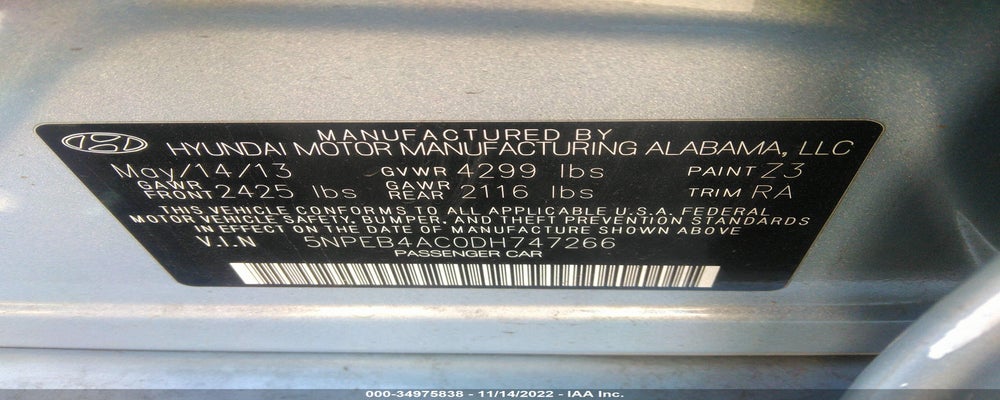 5NPEB4AC0DH747266 2013 HYUNDAI SONATA photo no. 9