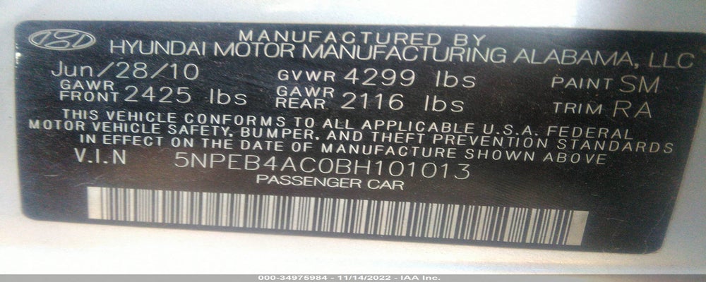 5NPEB4AC0BH101013 2011 HYUNDAI SONATA photo no. 9