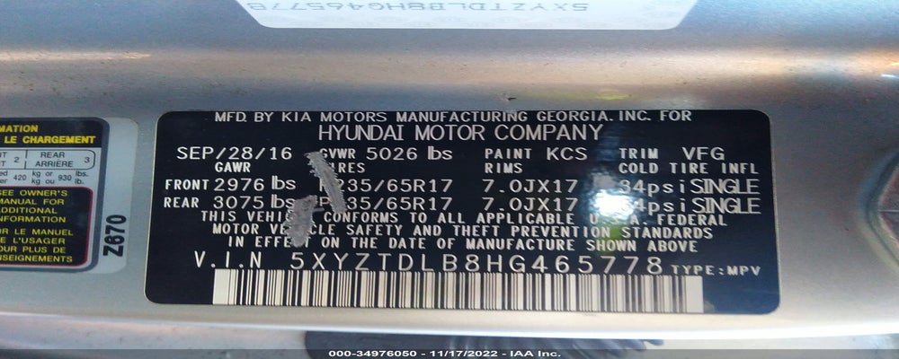 5XYZTDLB8HG465778 2017 HYUNDAI SANTA FE SPORT photo no. 9
