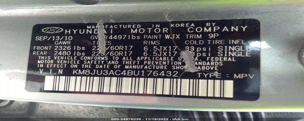 KM8JU3AC4BU176432 2011 HYUNDAI TUCSON photo no. 9