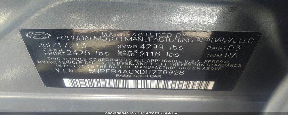 5NPEB4ACXDH778928 2013 HYUNDAI SONATA photo no. 9