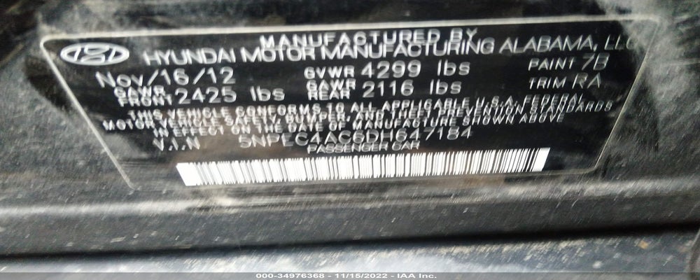 5NPEC4AC6DH647184 2013 HYUNDAI SONATA photo no. 9