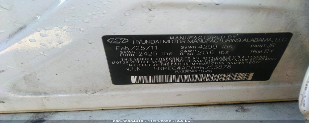 5NPEC4AC0BH255878 2011 HYUNDAI SONATA photo no. 9