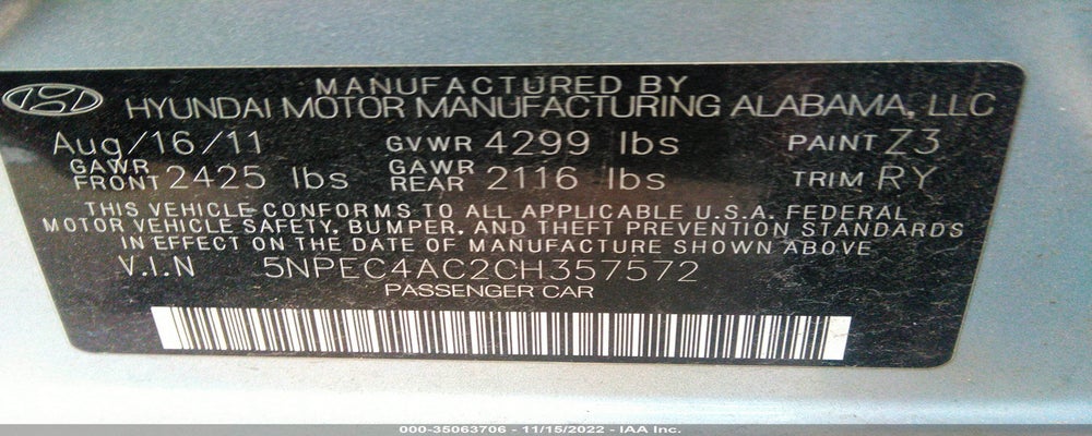 5NPEC4AC2CH357572 2012 HYUNDAI SONATA photo no. 9
