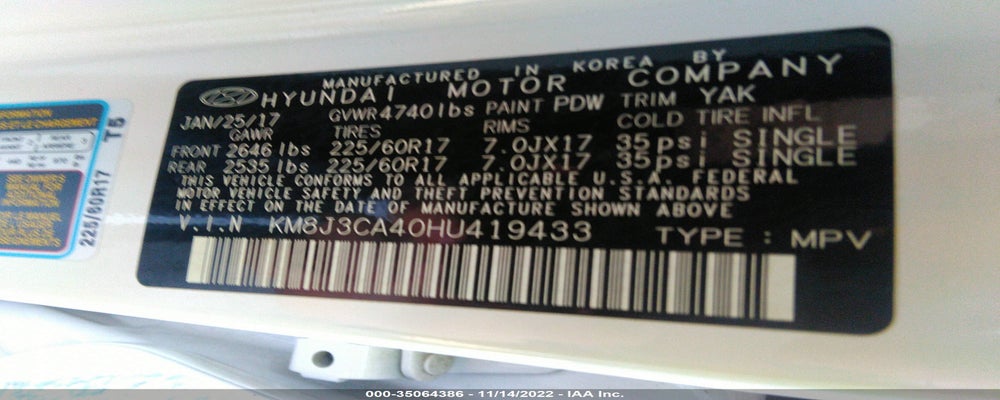 KM8J3CA40HU419433 2017 HYUNDAI TUCSON photo no. 9