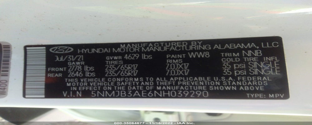 5NMJB3AE6NH039290 2022 HYUNDAI TUCSON photo no. 9