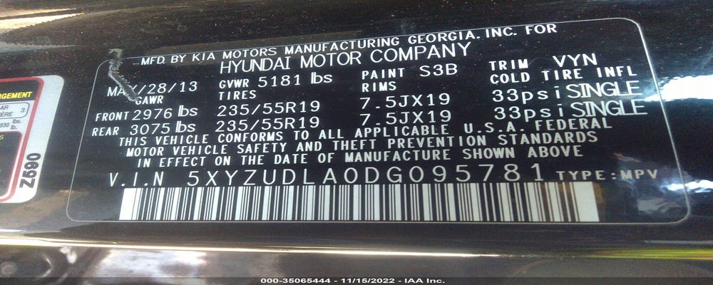 5XYZUDLA0DG095781 2013 HYUNDAI SANTA FE photo no. 9