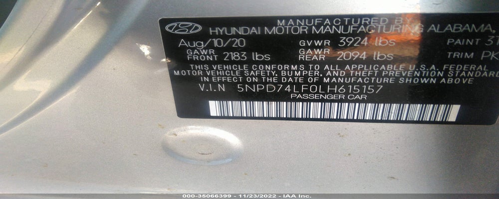 5NPD74LF0LH615157 2020 HYUNDAI ELANTRA photo no. 9