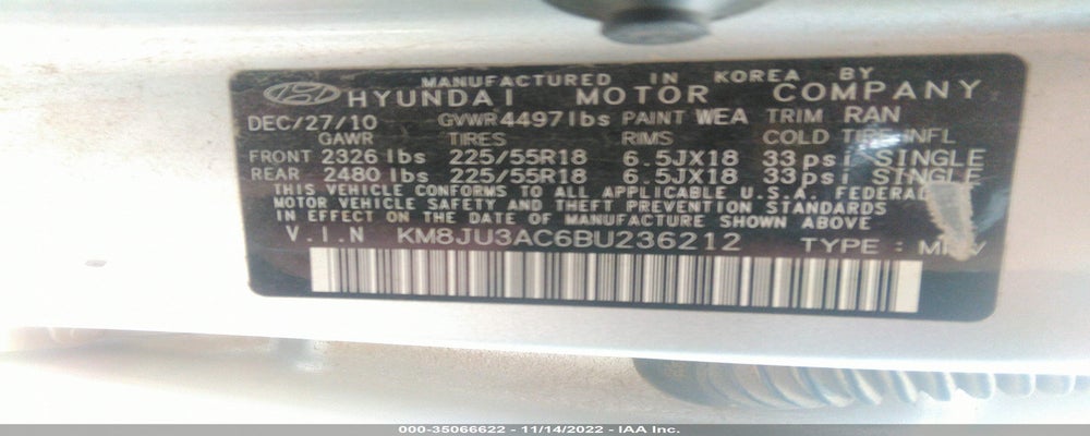 KM8JU3AC6BU236212 2011 HYUNDAI TUCSON photo no. 9